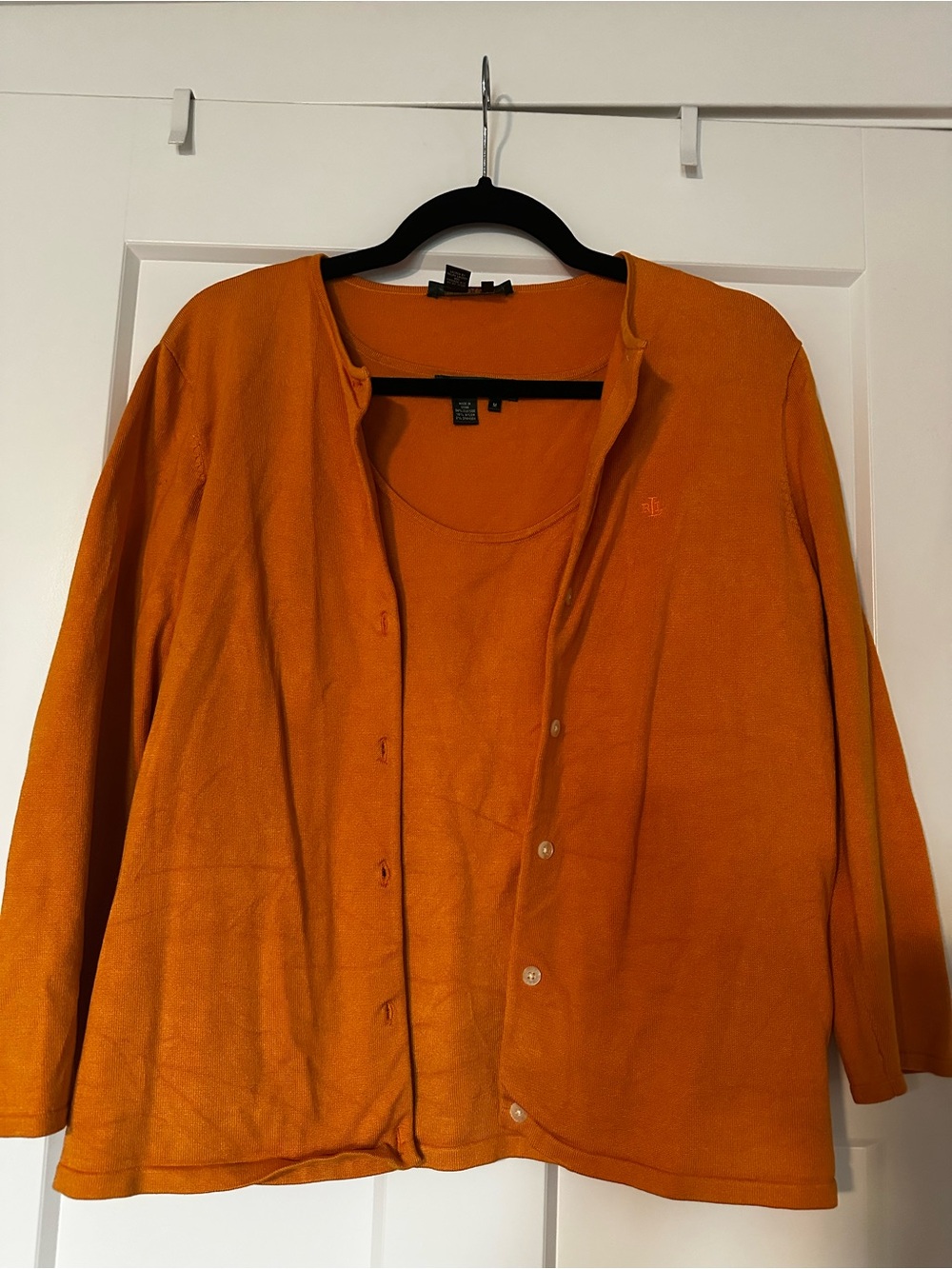 Lauren Ralph Lauren Marigold Orange Silk Blend Cardigan Tank Set